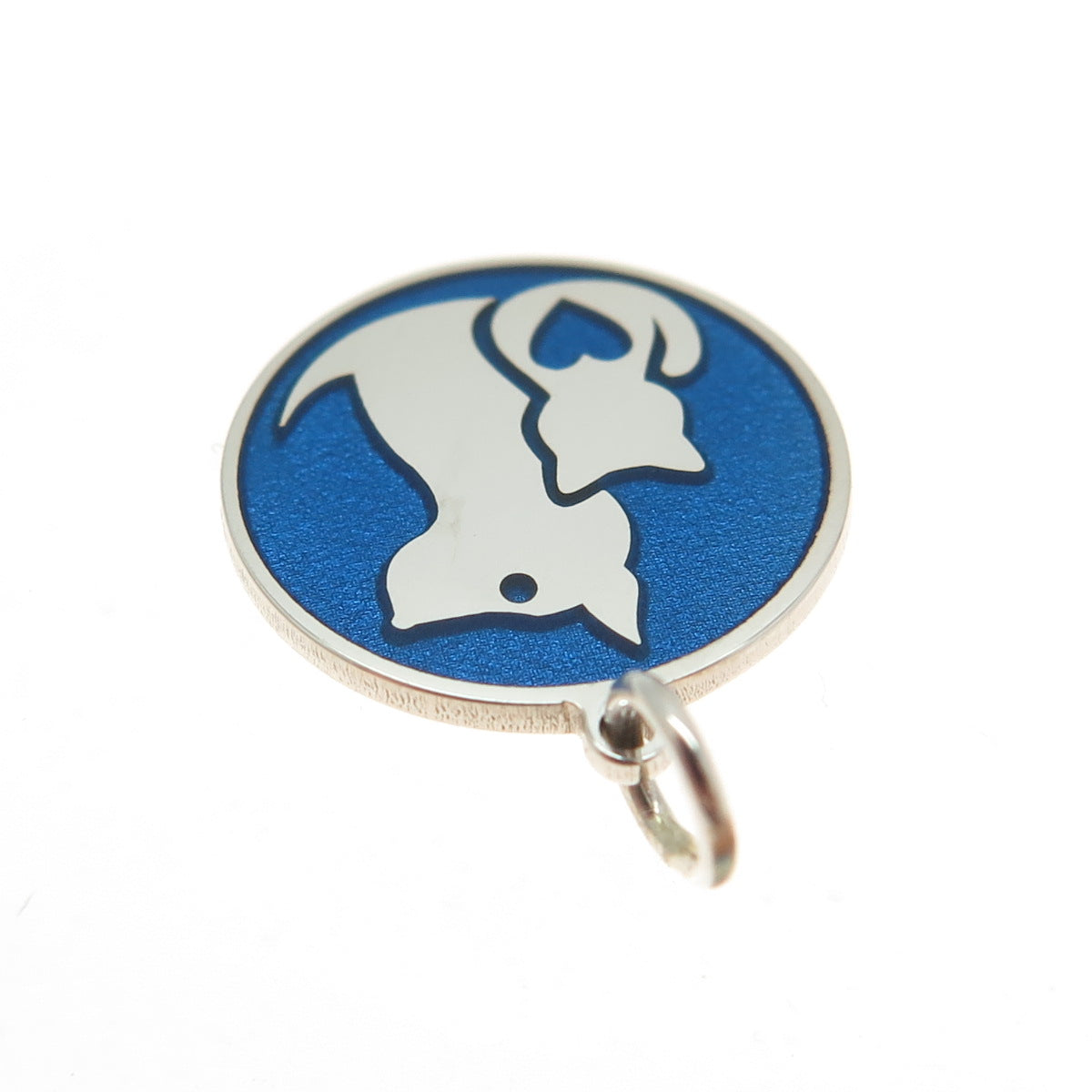 925 Sterling Silver Blue Enamel Dog & Cat Friendship Minimalist Charm Pendant