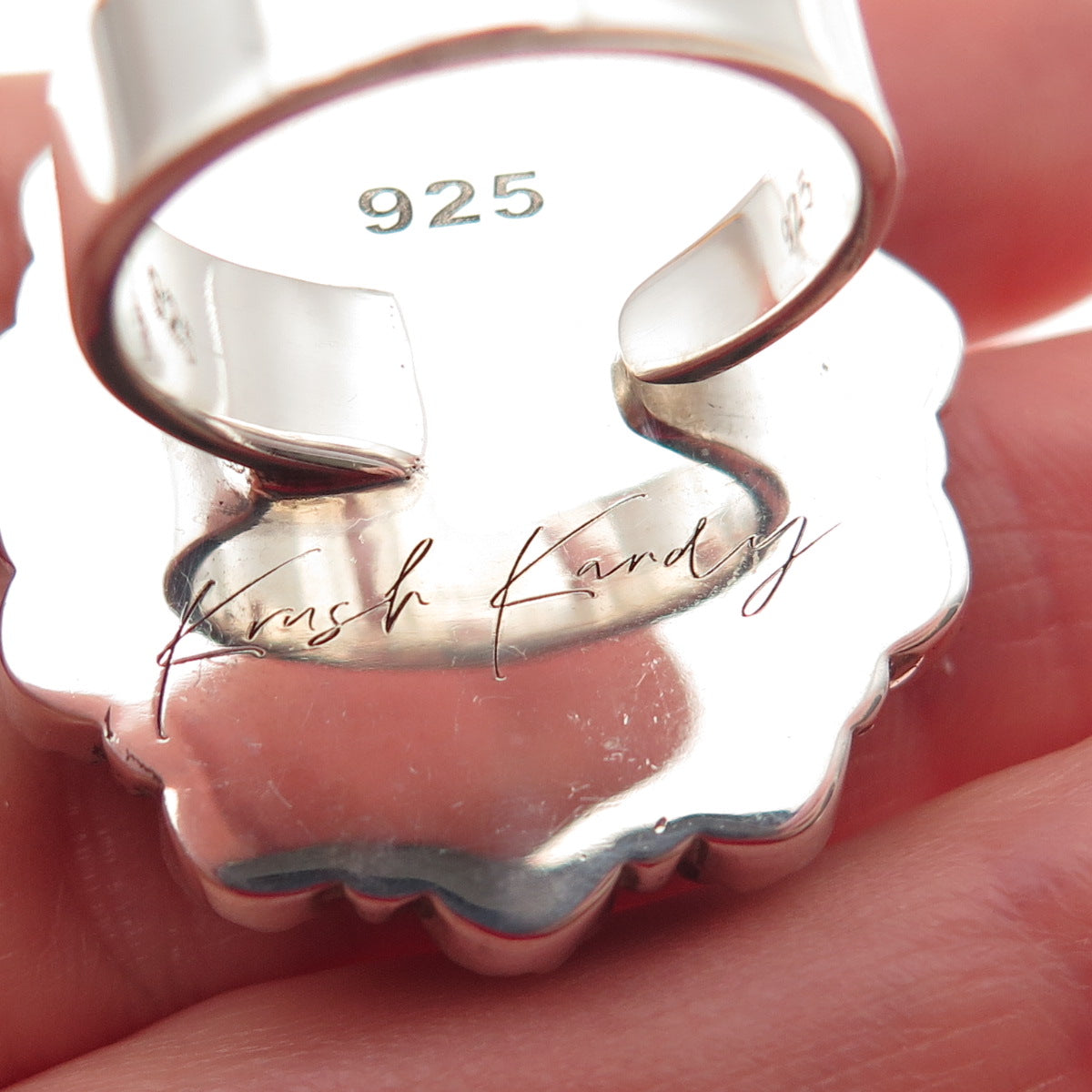 Krush Kandy Sterling Silver Vintage Real Moss Agate & Black Onyx Ring Size 8.5