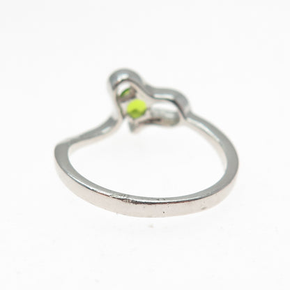925 Sterling Silver Real Round-Cut Peridot Modernist Heart Ring Size 8