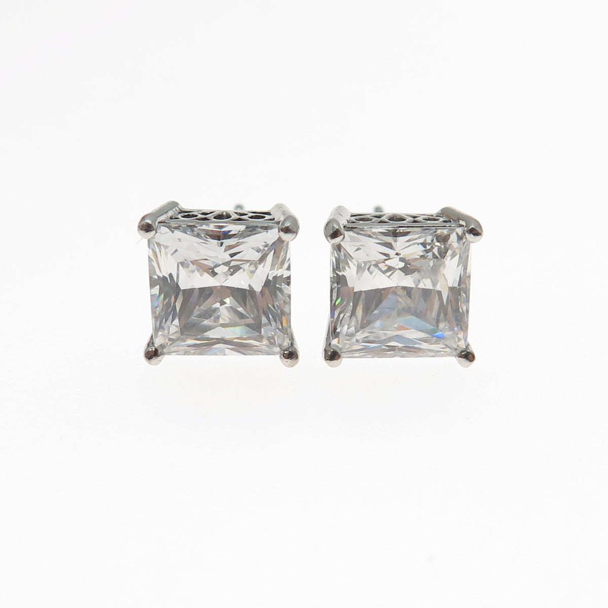 925 Sterling Silver Princess-Cut C Z Stud Earrings