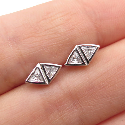 925 Sterling Silver Triangle-Cut C Z Stud Earrings