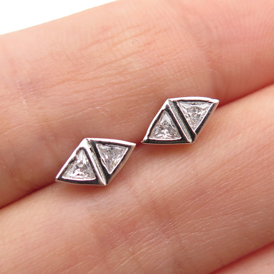 925 Sterling Silver Triangle-Cut C Z Stud Earrings
