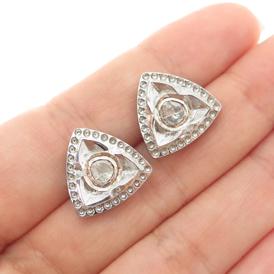 925 Sterling Silver Vintage Real Diamond Modernist Triangle Stud Earrings