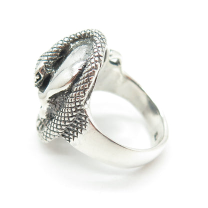 925 Sterling Silver Vintage Skull & Snake Oxidized Biker Ring Size 6.75