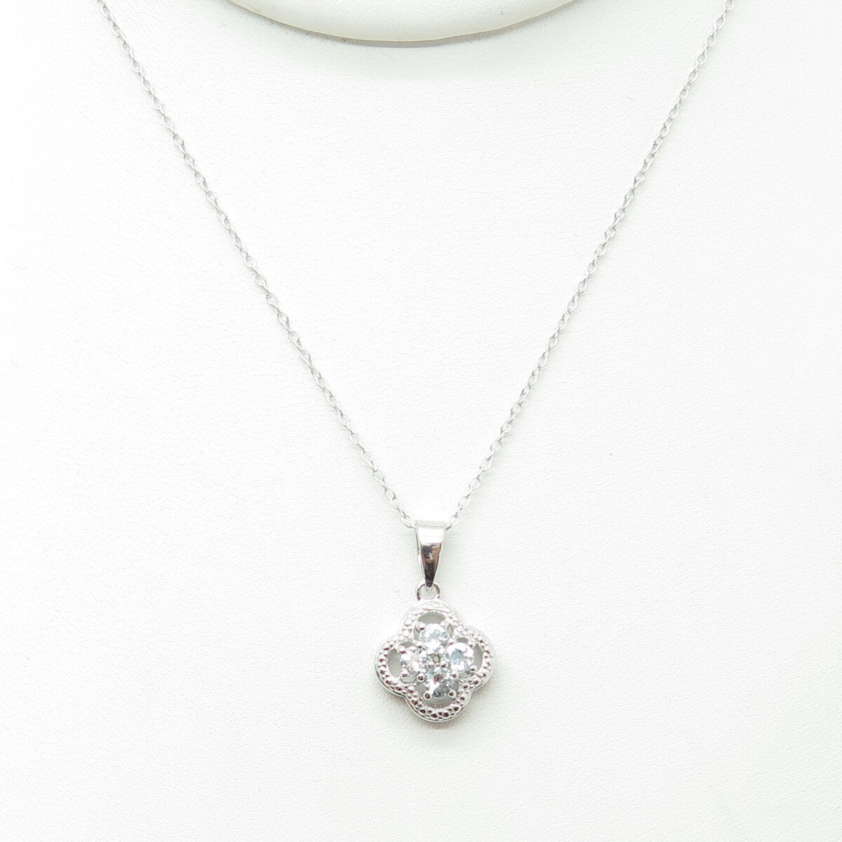 925 Sterling Silver Real Blue Topaz Flower Pendant Cable Chain Necklace 18"