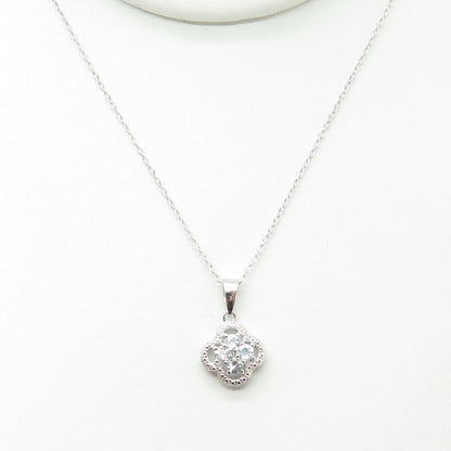 925 Sterling Silver Real Blue Topaz Flower Pendant Cable Chain Necklace 18"