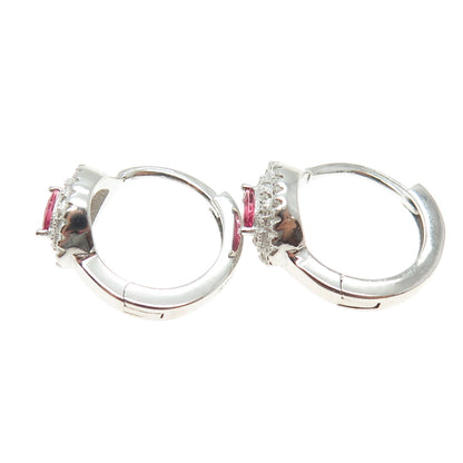 925 Sterling Silver Marquise-Cut Pink & Round-Cut White C Z Hoop Earrings