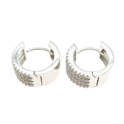 925 Sterling Silver Round-Cut C Z Multi-Row Hoop Earrings