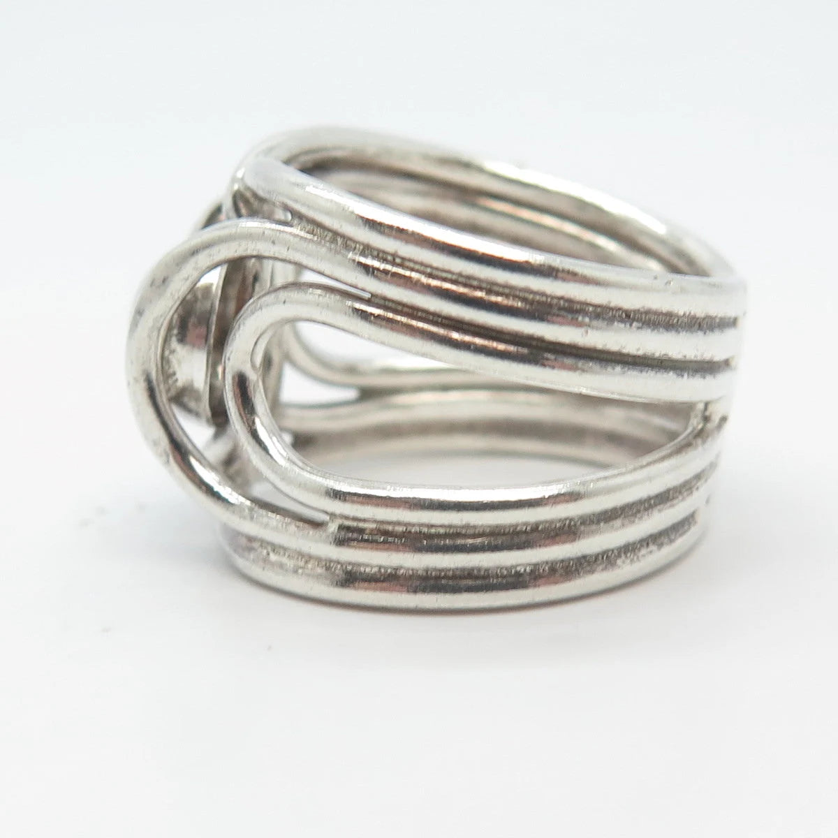 925 Sterling Silver Vintage Modernist Wide Ring Size 7.5