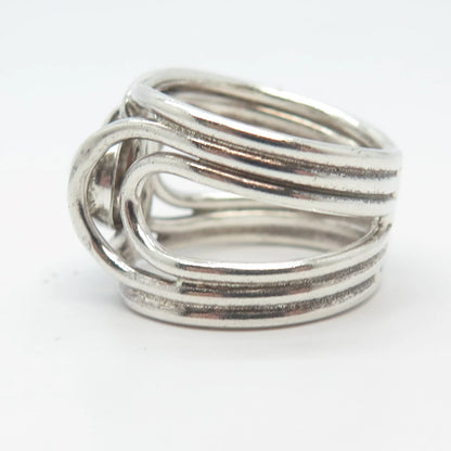 925 Sterling Silver Vintage Modernist Wide Ring Size 7.5