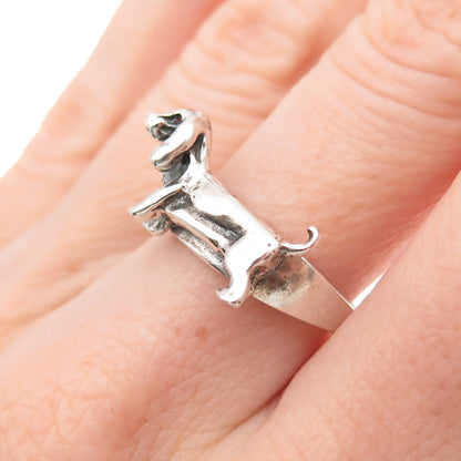 925 Sterling Silver Vintage Basset Hound Dog Oxidized Ring Size 7.5