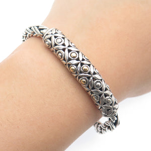 925 Sterling Silver & 18K Gold Vintage Ornate ID Bar Wheat Link Bracelet 7.5"