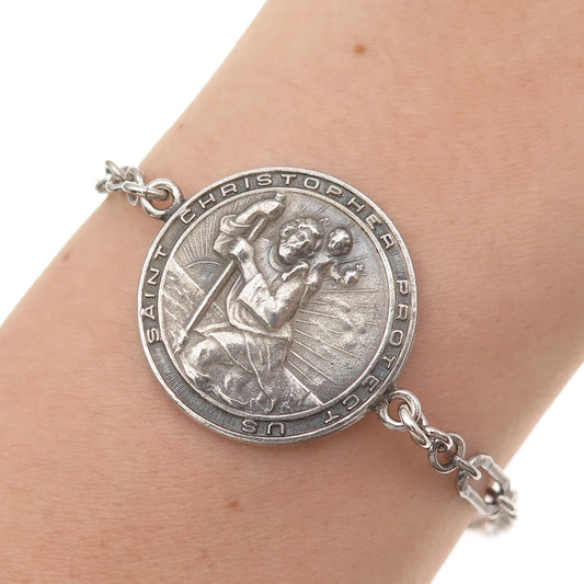 925 Sterling Silver Antique Art Deco St. Christopher Bracelet 7" (missing lock)