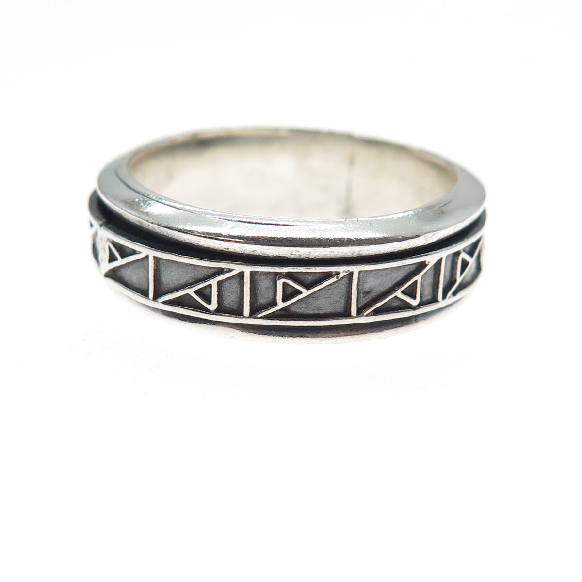925 Sterling Silver Vintage Modernist Rotating Band Oxidized Ring Size 13.5