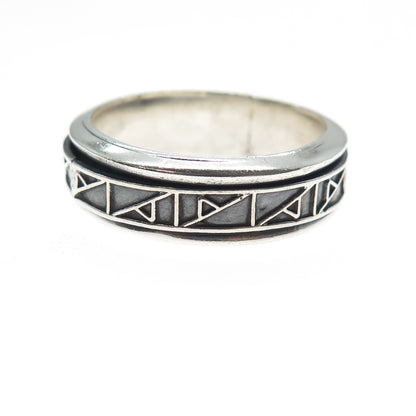 925 Sterling Silver Vintage Modernist Rotating Band Oxidized Ring Size 13.5