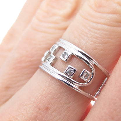925 Sterling Silver Round-Cut C Z Modernist Checkmate Ring Size 6.5
