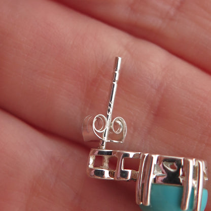 925 Sterling Silver Real Sleeping Beauty Turquoise & Apatite Earrings