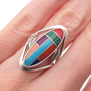 925 Sterling Vintage Real Turquoise Lapis Agate Malachite Sugilite Ring Size 5.5