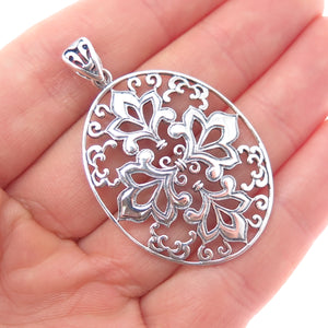 925 Sterling Silver Vintage Floral Oxidized Pendant