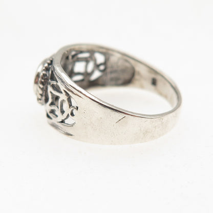 925 Sterling Silver Vintage Real Turquoise Oxidized Ring Size 5.25
