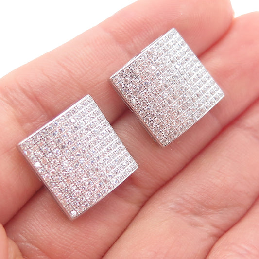 925 Sterling Silver Round-Cut C Z 15mm Square Stud Earrings