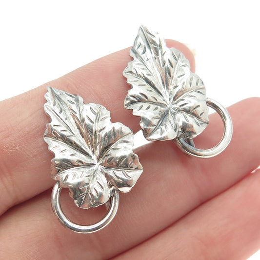 DANECRAFT 925 Sterling Silver Antique Art Deco Leaf Screw Back Earrings