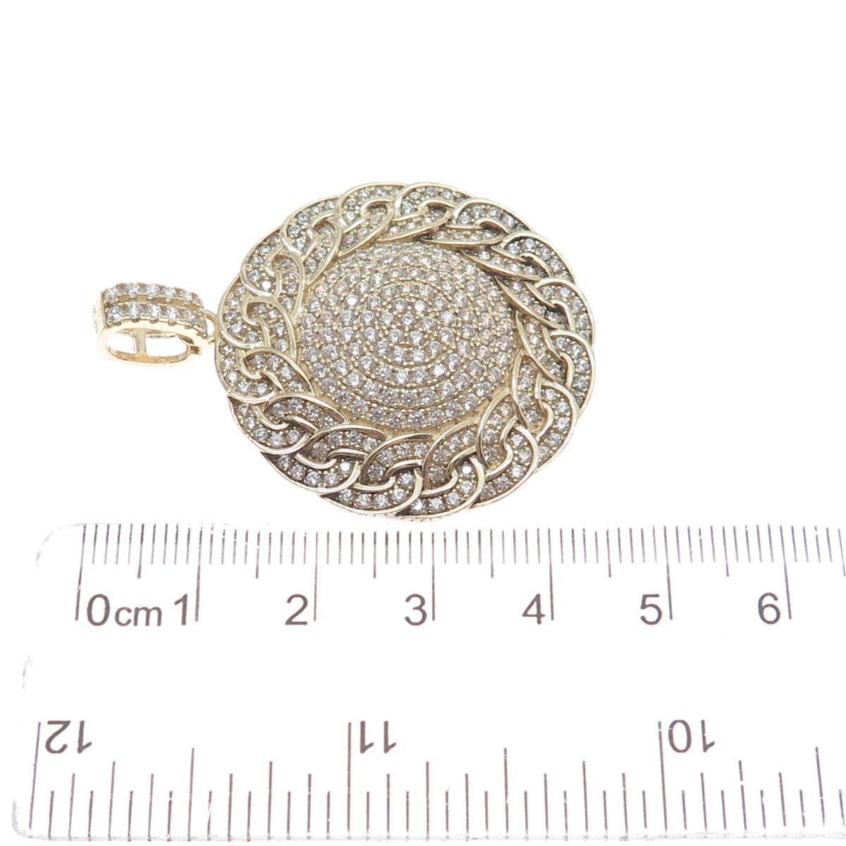 DESIGNS BY YAGI 925 Sterling Gold Plated C Z Curb Chain Round Sparkle Pendant