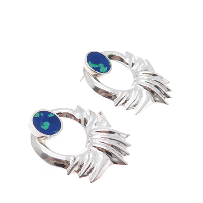 925 Sterling Silver Vintage Mexico Azurite Modernist Interchangeable Earrings