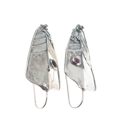 BARUCH K 925 Sterling Silver Vintage Real Tourmaline & Garnet Modernist Earrings