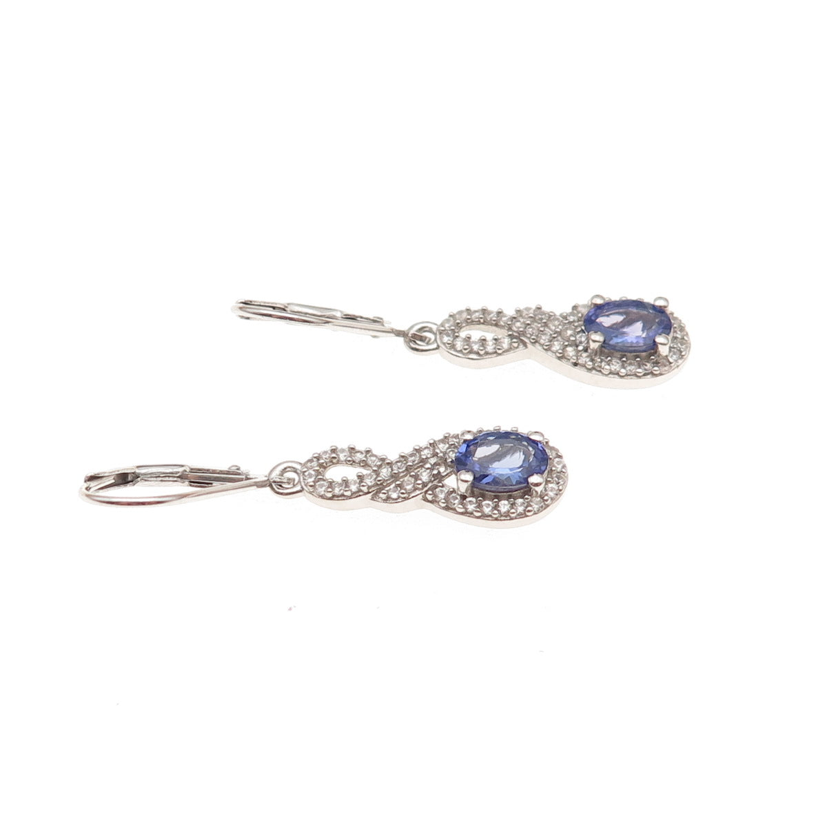 Chuck Clemency 925 Sterling Silver Real Tanzanite & White Topaz Dangle Earrings