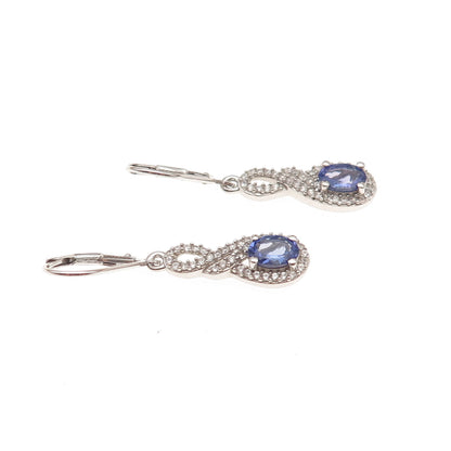 Chuck Clemency 925 Sterling Silver Real Tanzanite & White Topaz Dangle Earrings