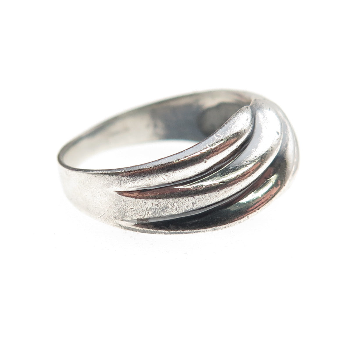 Boma 925 Sterling Silver Vintage Modernist Ribbed Oxidized Ring Size 7