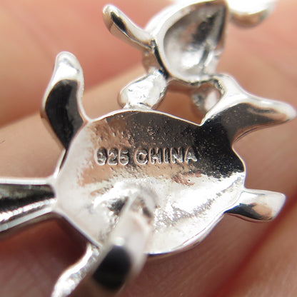 925 Sterling Silver Real Blue Opal Gemstone Mother & Baby Turtles Slide Pendant