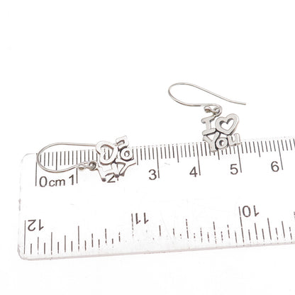 925 Sterling Silver Vintage I Love You Dangle Earrings