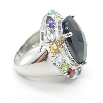 925 Sterling Silver Spinel Amethyst Peridot Topaz Citrine Garnet Gem Ring Size 6