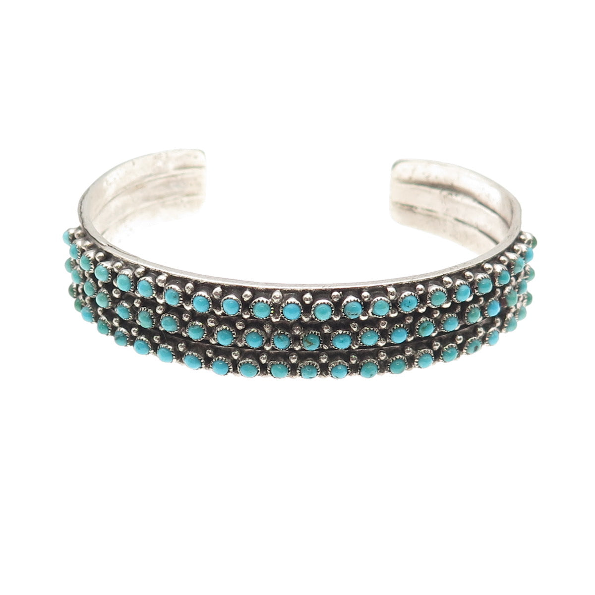 Old Pawn Sterling Silver Vintage Turquoise Snake Eye Adjustable Bracelet 6.25"