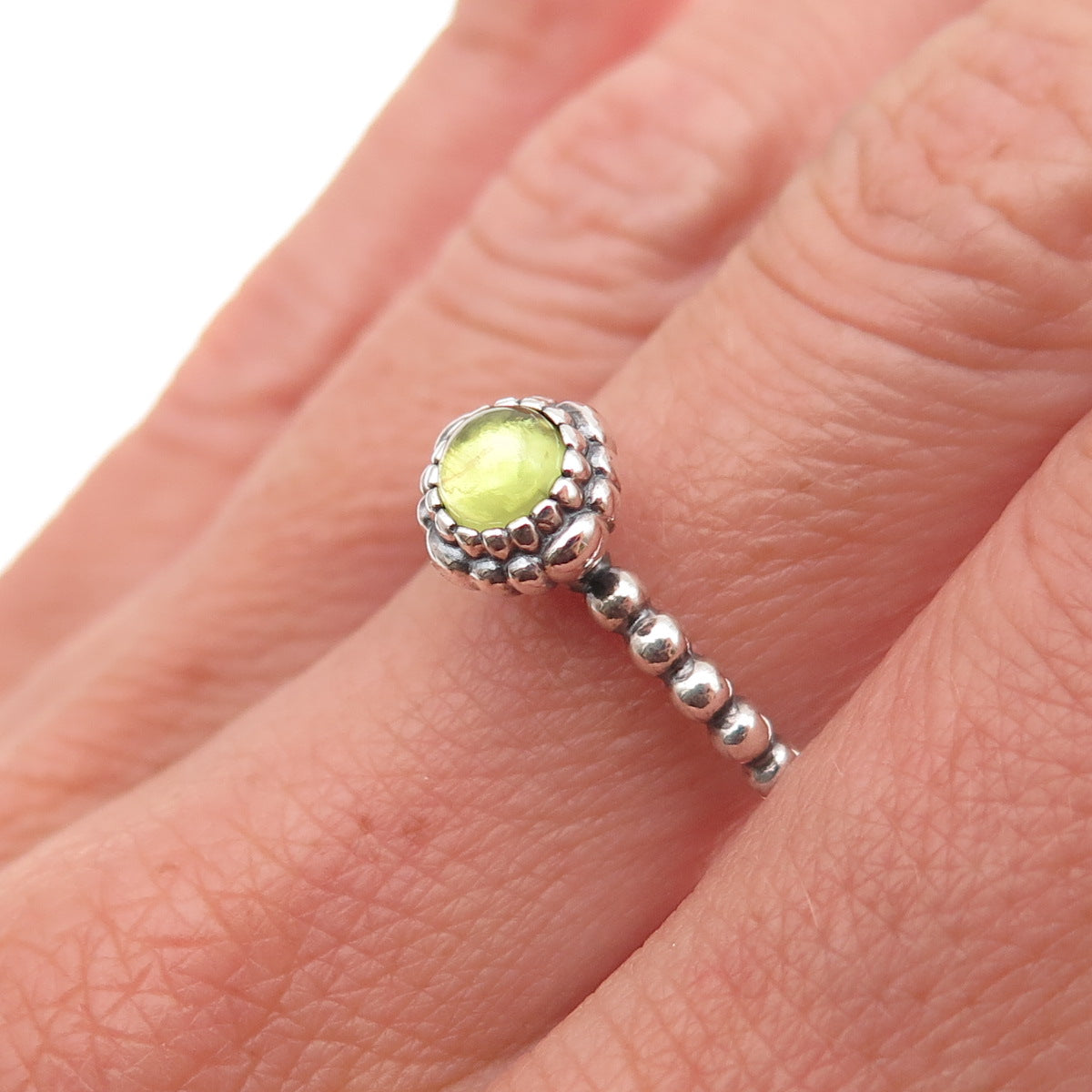 Pandora 925 Sterling Silver Real Peridot August Birthday Blooms Ring Size 6.75