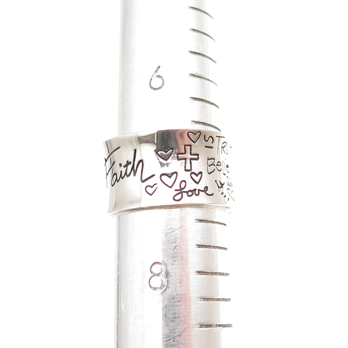 925 Sterling Silver Faith Truth Believe Hope Love is Light Ring Size 7.25