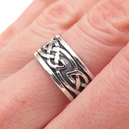925 Sterling Silver Vintage Celtic Knot Oxidized Band Ring Size 7