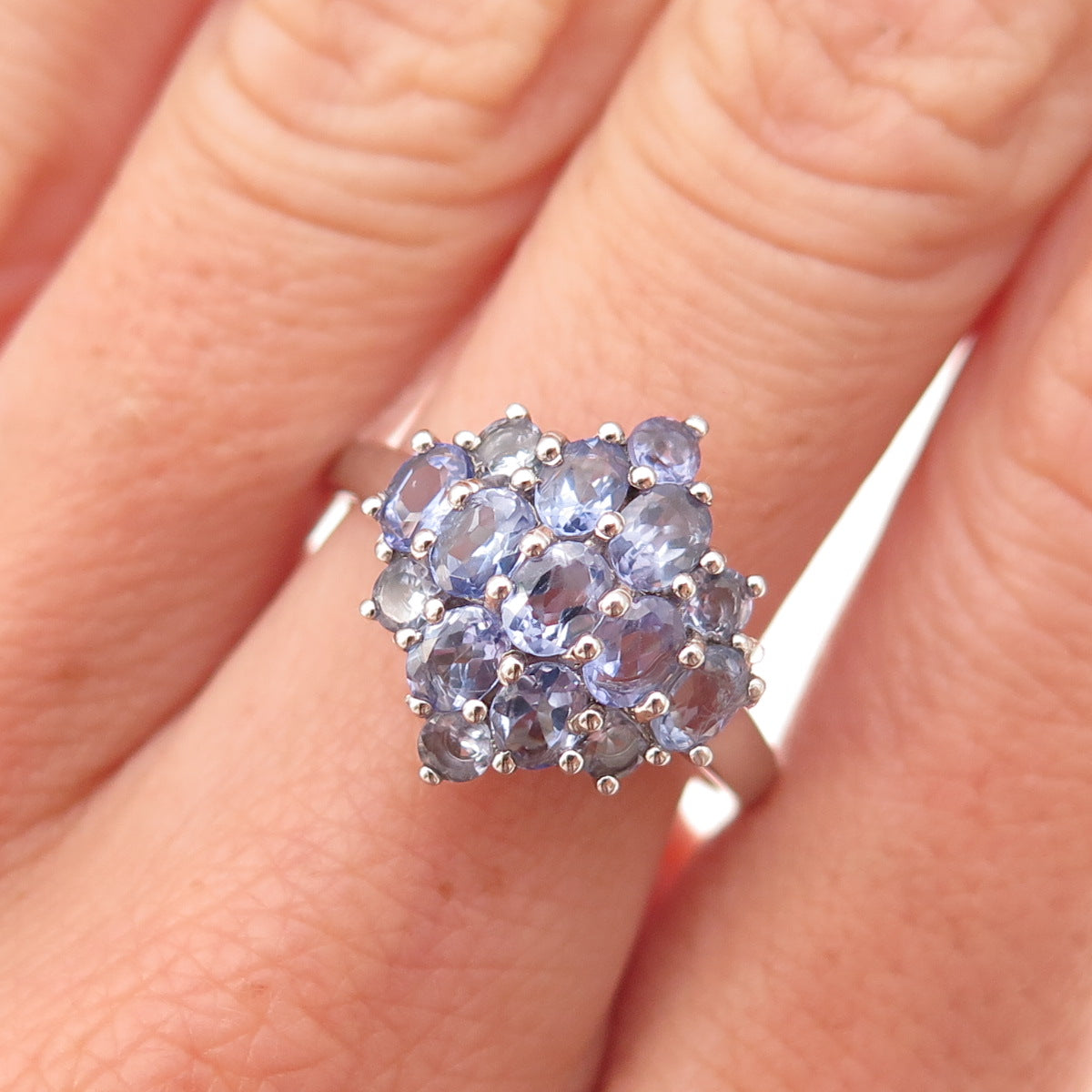 Chuck Clemency 925 Sterling Silver Real Oval & Round-Cut Tanzanite Ring Size 8