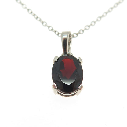 925 Sterling Silver Real Oval-Cut Red Garnet Cable Chain Necklace 18"