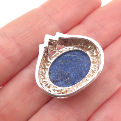 925 Sterling Silver Vintage Real Lapis Lazuli Modernist Slide Charm Pendant