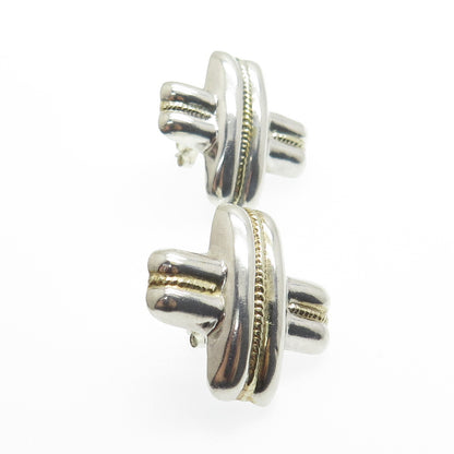 925 Sterling Silver 2-Tone Vintage "X" Modernist Earrings
