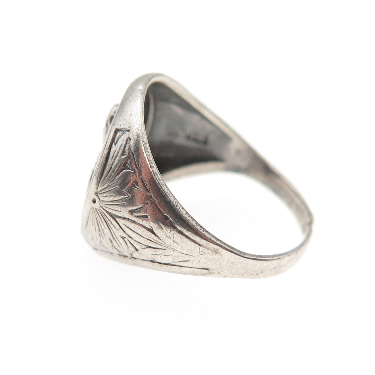925 Sterling Silver Antique Art Deco St. Teresa Signet Ring Size 5.5 (cut shank)