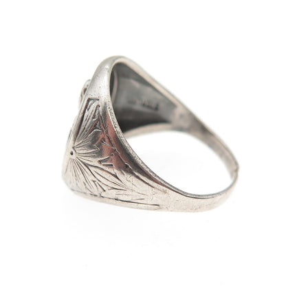 925 Sterling Silver Antique Art Deco St. Teresa Signet Ring Size 5.5 (cut shank)