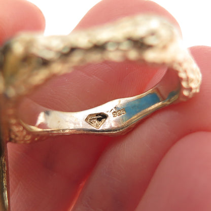925 Sterling Silver Gold Plated Black Rhodium Vintage Turquoise Ring Size 7.25