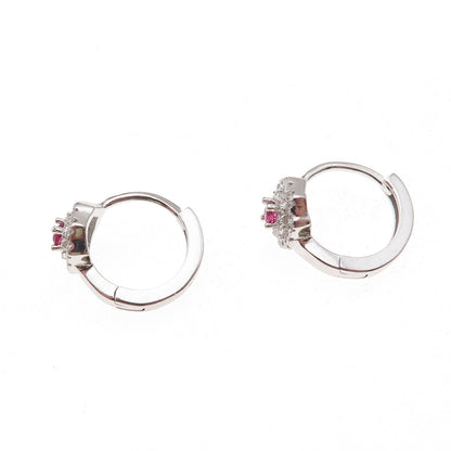 925 Sterling Silver Round-Cut Pink & White C Z Floral Hoop Earrings