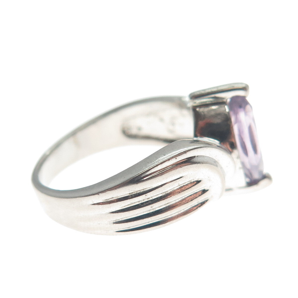 MONICA JAIN Sterling Silver Vintage Real Marquise-Cut Amethyst Ring Size 6.25
