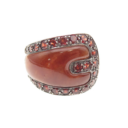 Chapal Zenray Sterling Silver Real Carnelian & Red Garnet Overlap Ring Size 7