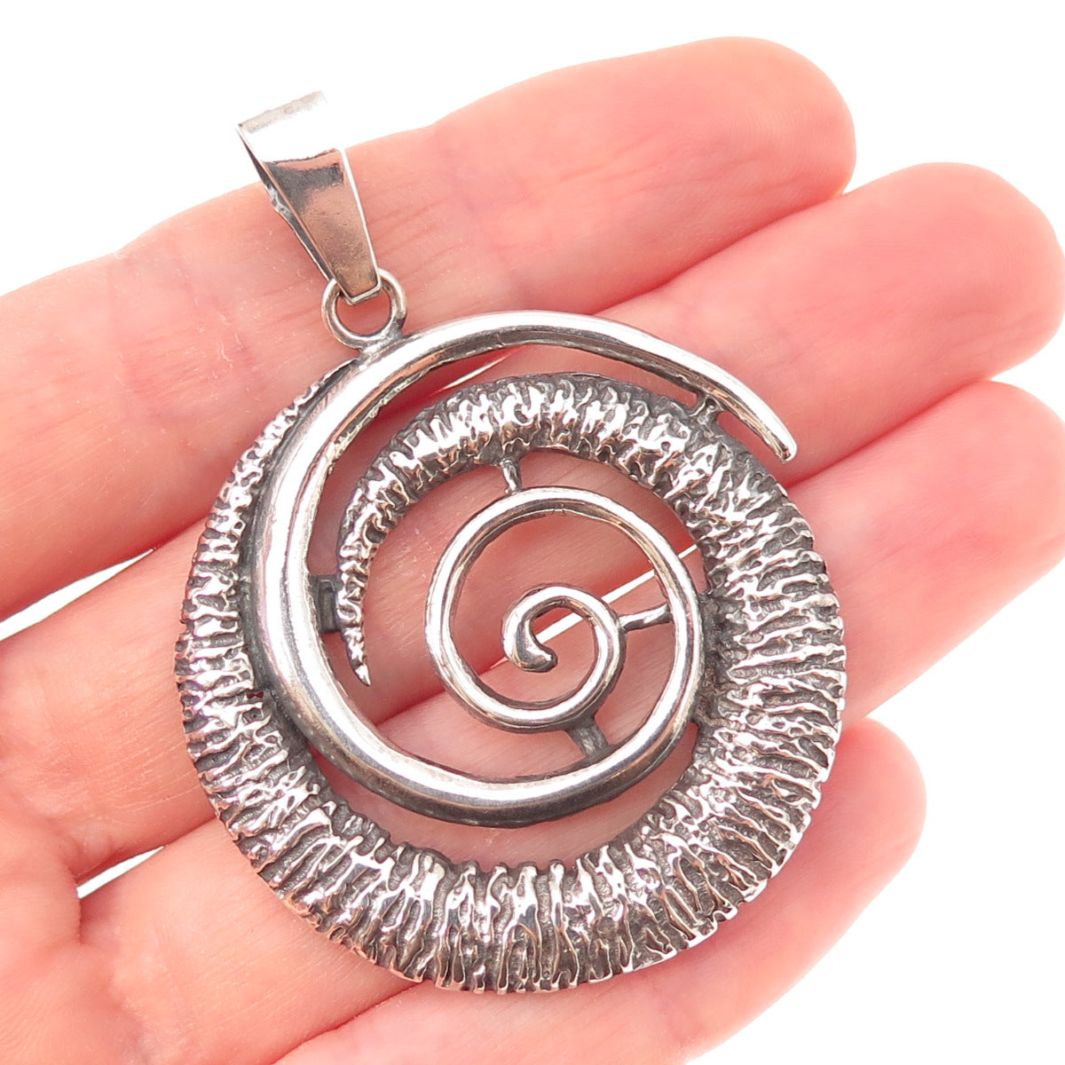 925 Sterling Silver Vintage Poland Modernist Spiral Oxidized Pendant